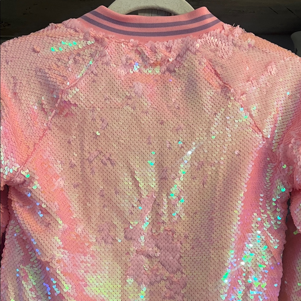 Pink Sequin Jacket with Butterfly Patches custom made by 3 wildflower designs !! - Picture 12 of 13